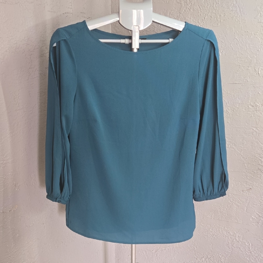 ^Banana Republic Teal Blouse Arm Slits Going Out Office Party Evening